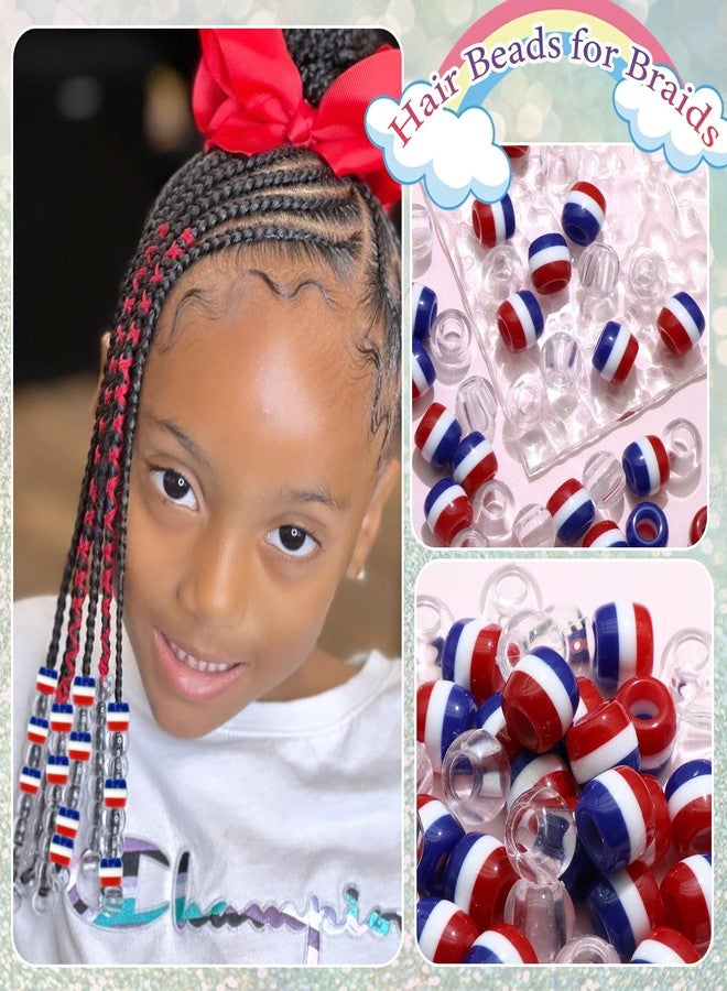 VENOFEN Stripe Hair Beads for Kids Girls 4th of July Loc Dreadlock Accessories Clear Round Beads Cute Acrylic Hair Jewelry Braids Decoration - Image 3